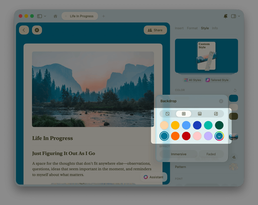 Hintergrund-Popover mit der Volltonfarbpalette