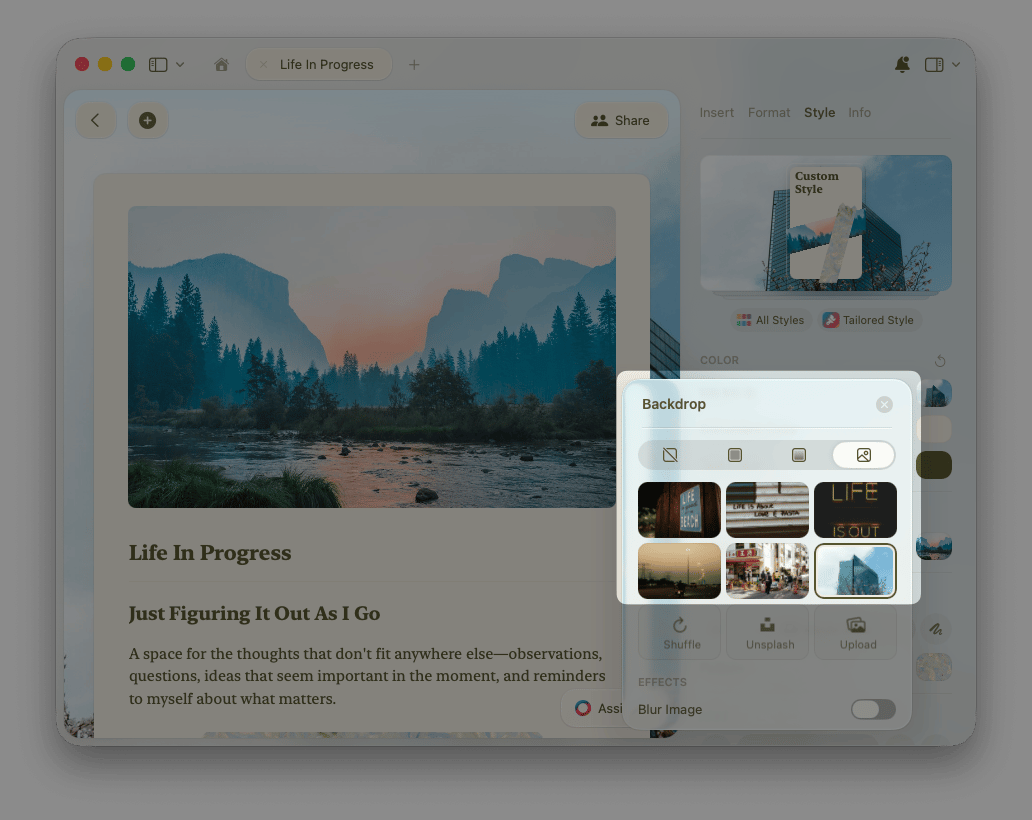 Hintergrund-Popover mit Bildoptionen