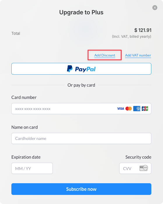 Option 'Add Coupon' im Bestellvorgang