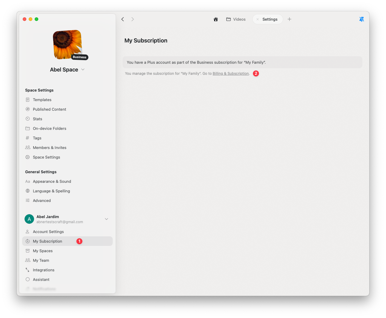 Billing settings panel
