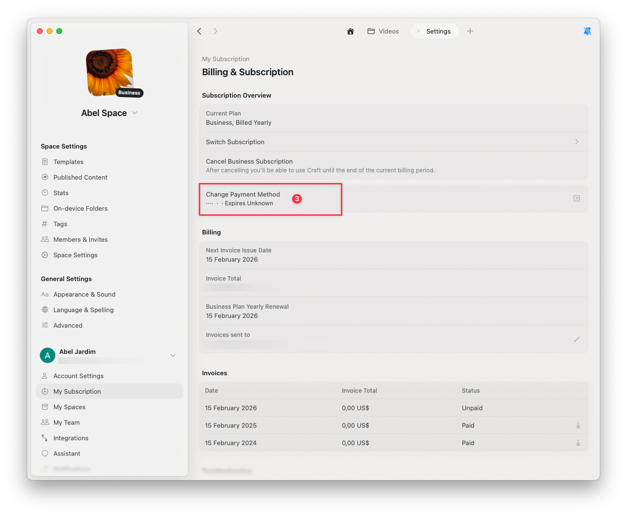 Change payment method option