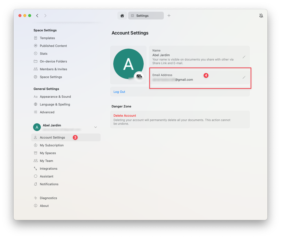 Champ de changement d'adresse e-mail