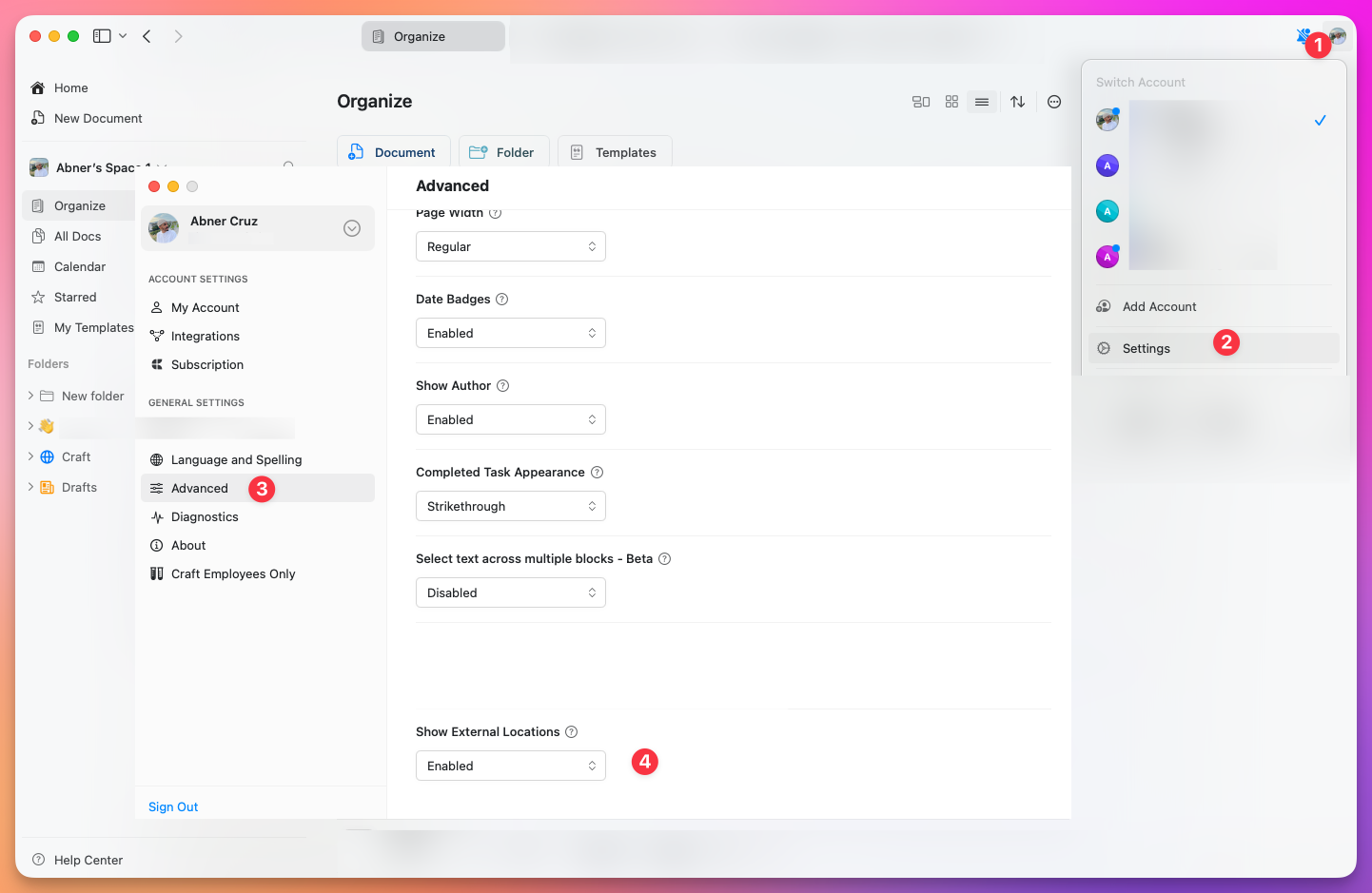 Enable External Locations in advanced settings