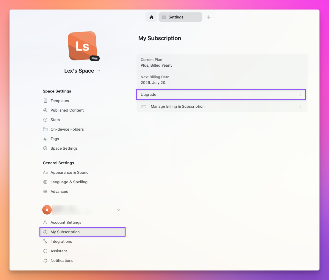 Bảng tổng quan gói hiển thị chi tiết đăng ký