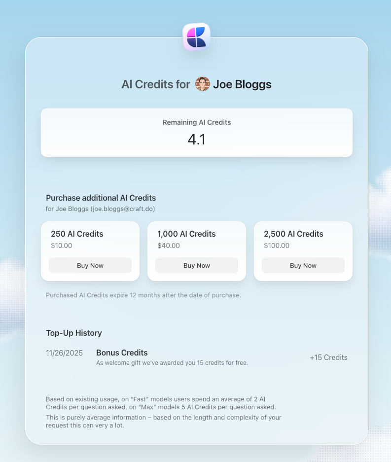 Credit balance and purchase options