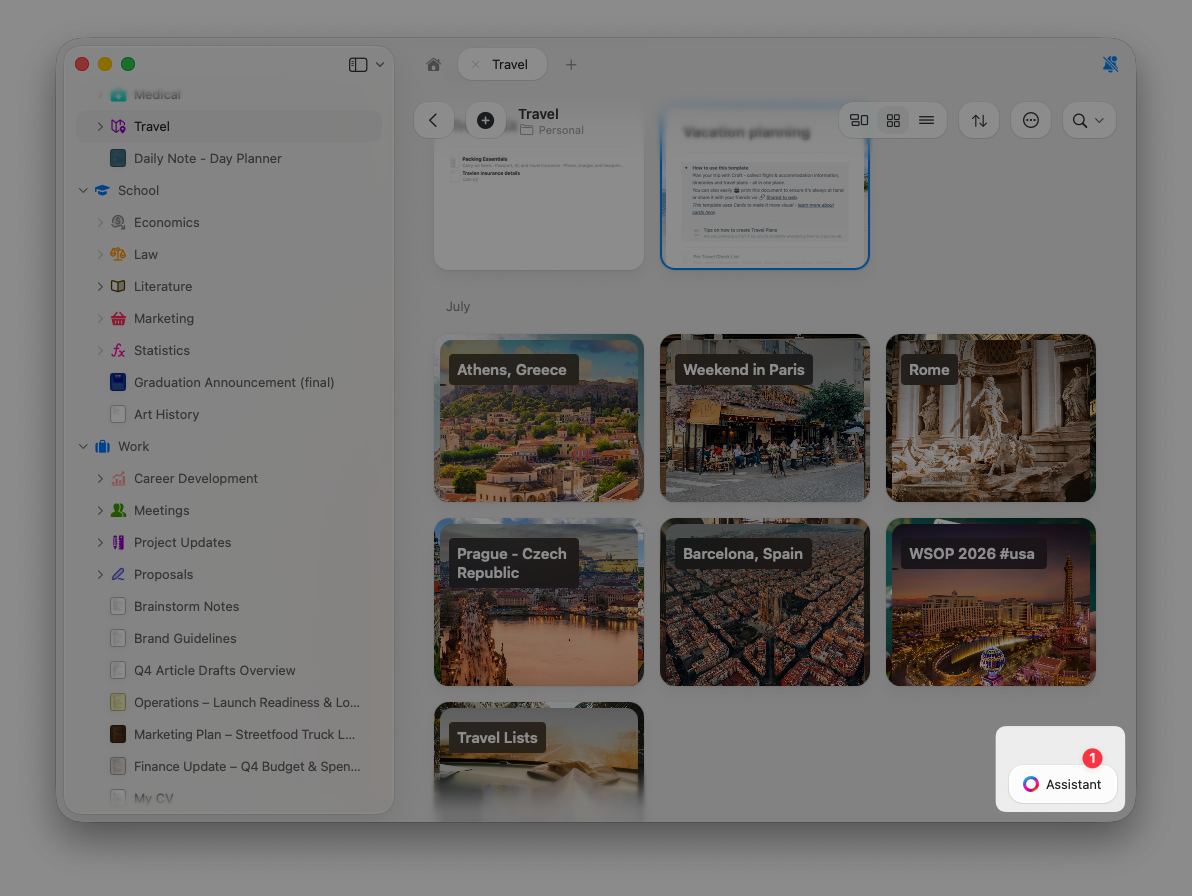 New chat option in Assistant panel