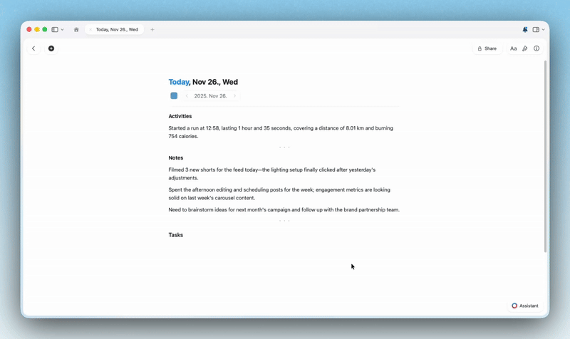 Assistant showing example prompt and response