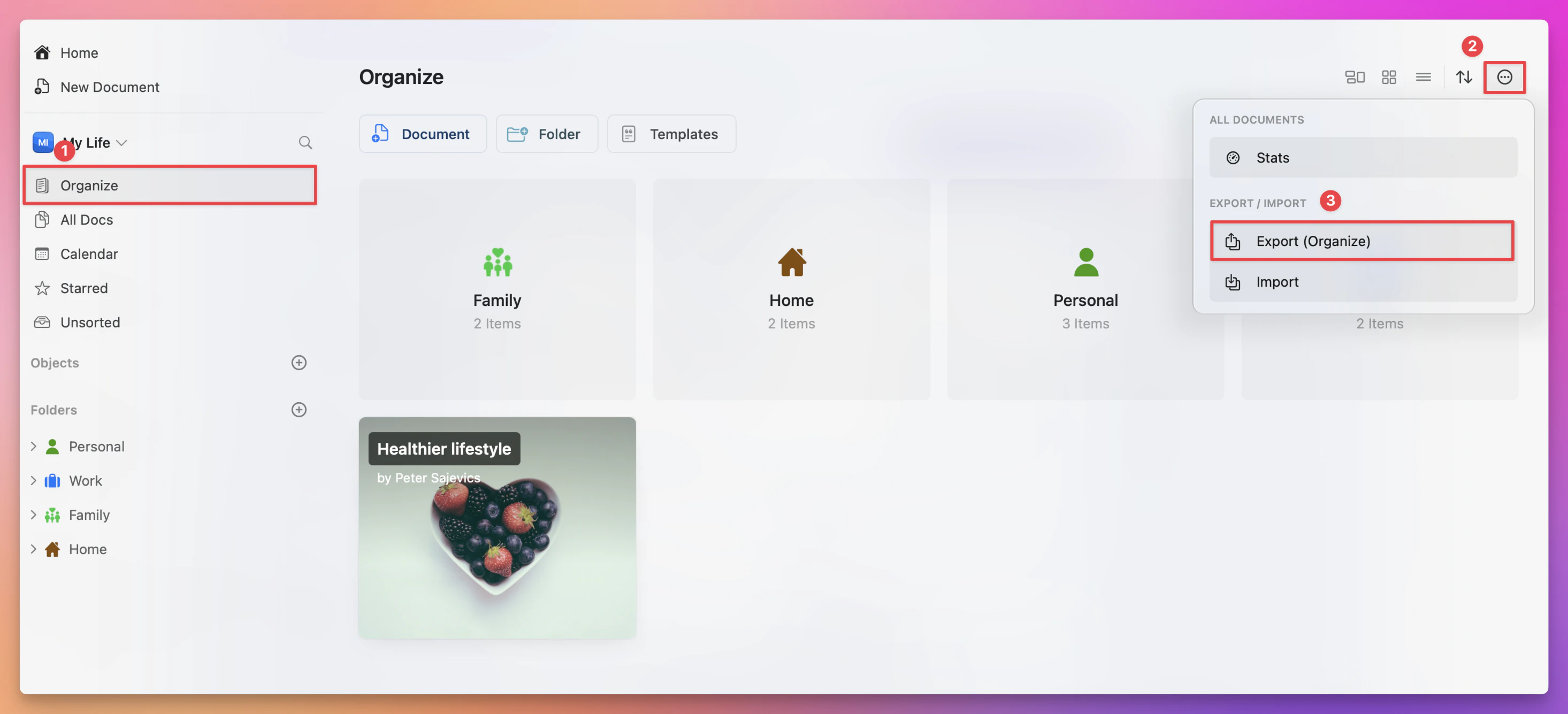 Export menu showing space export option