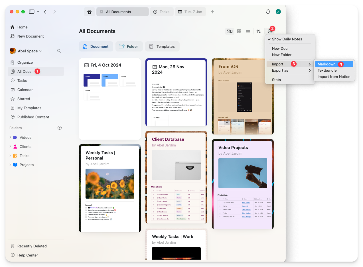 Import menu in Craft
