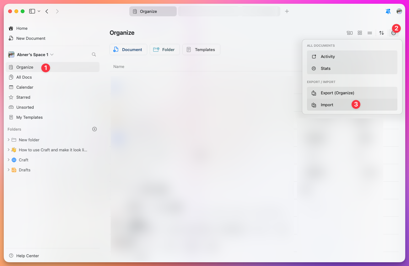 Import 메뉴에 가져오기 옵션이 표시됨