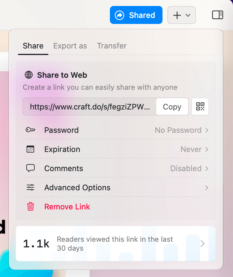 Document-level analytics in Share panel