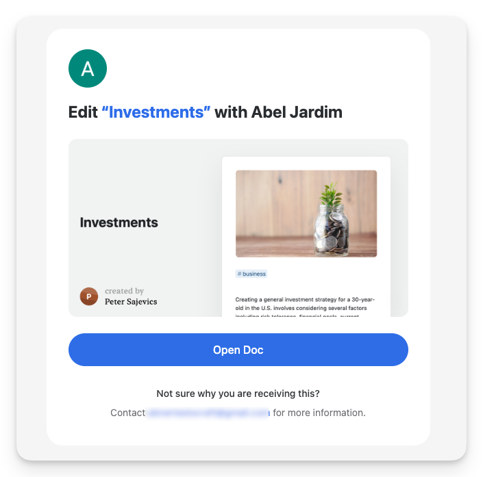 Email notification showing document invitation
