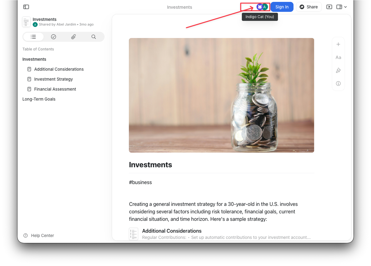 Temporary profile showing random generated name