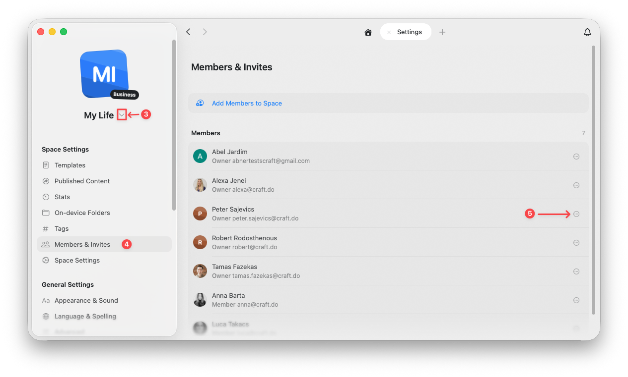从空间移除成员的界面