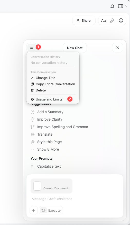 Usage and Limits menu option