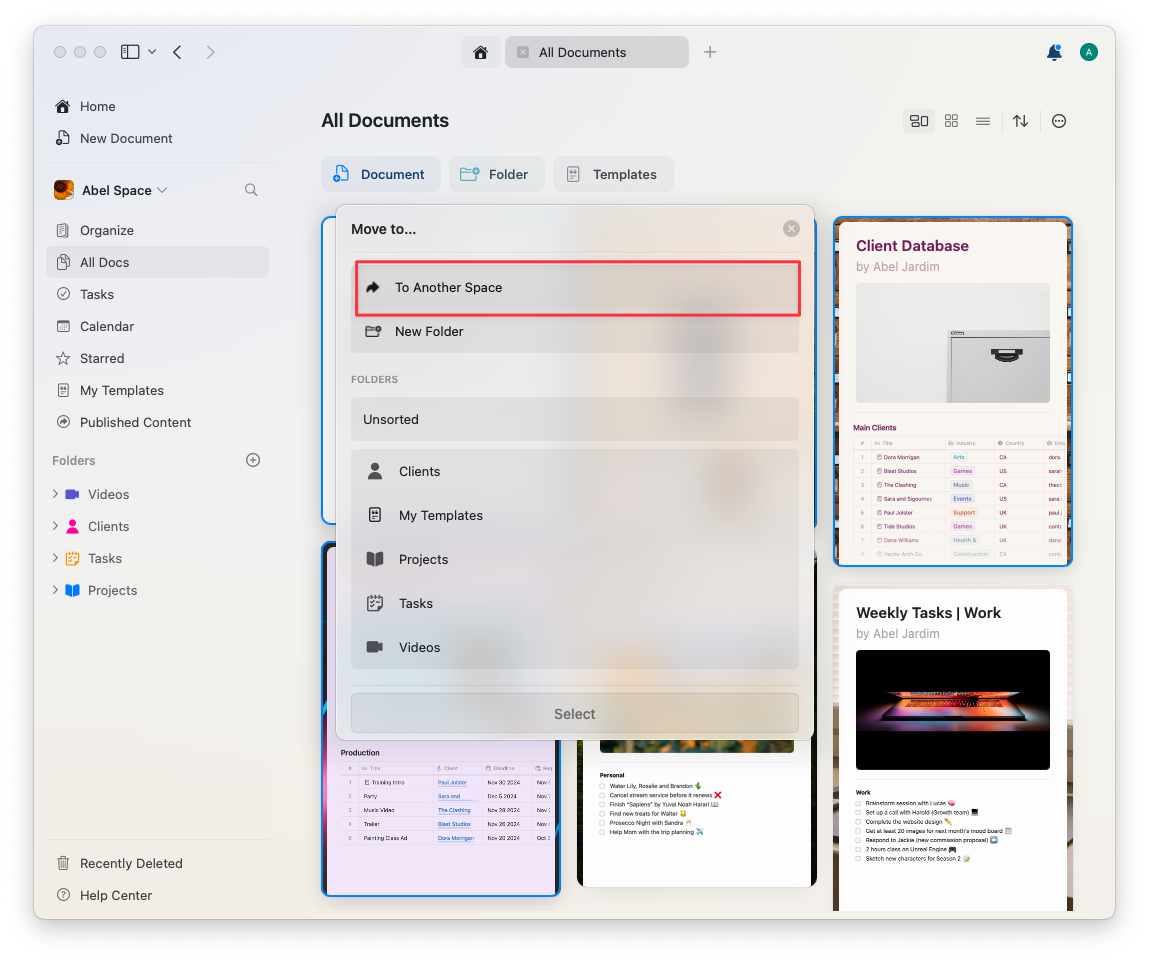 Move document menu option