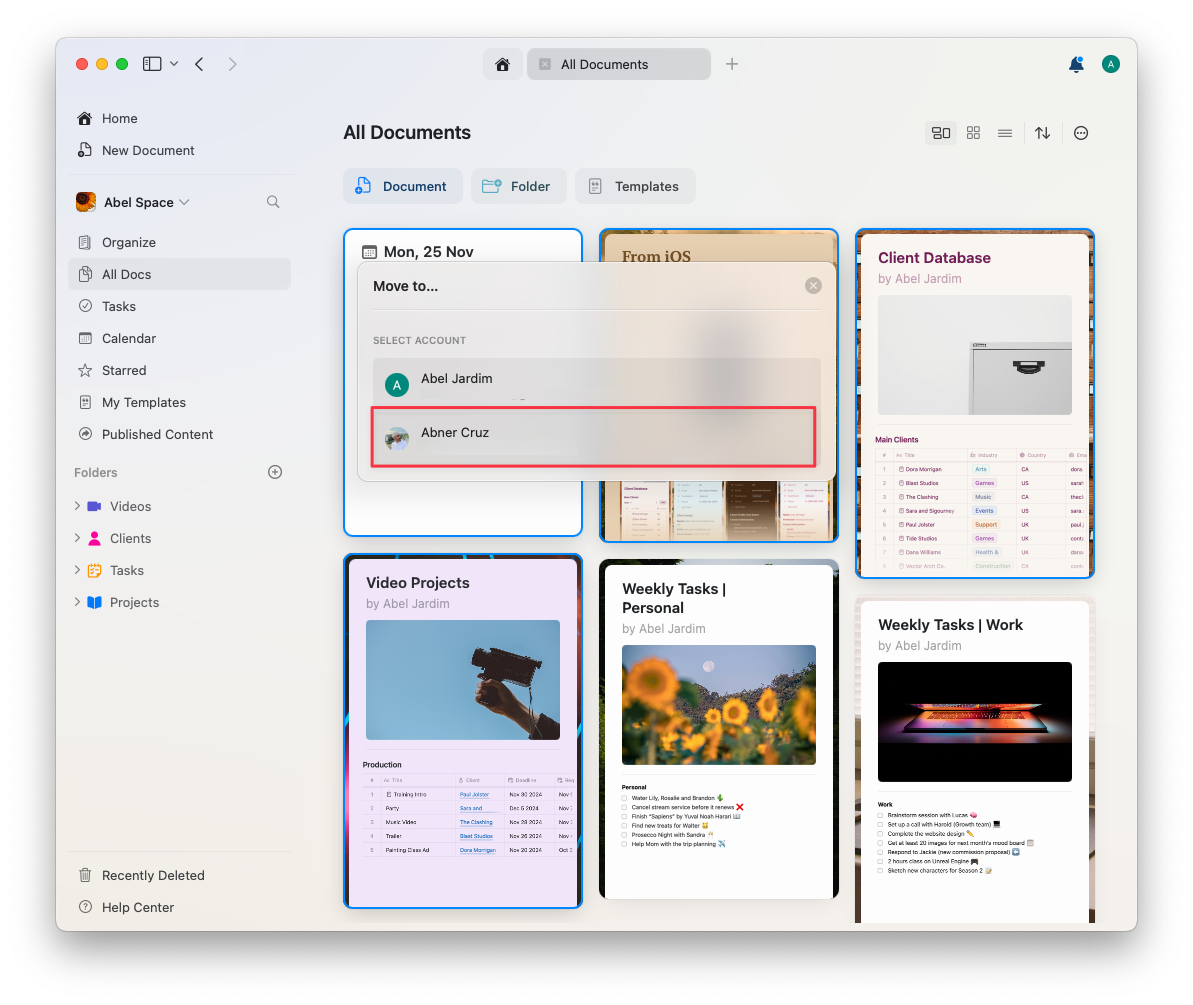 Select target account