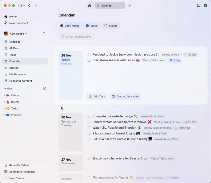 Adding a task from Calendar view