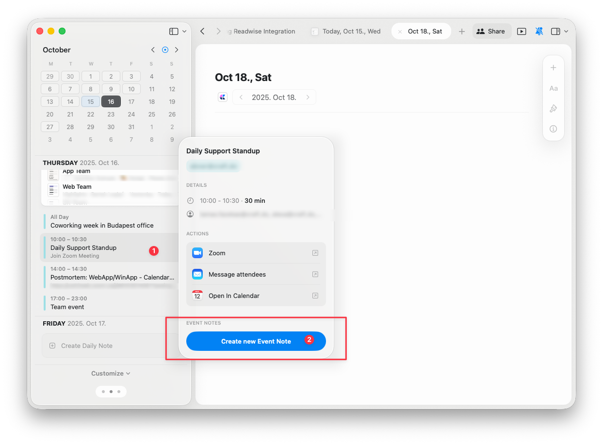 Creating an event note