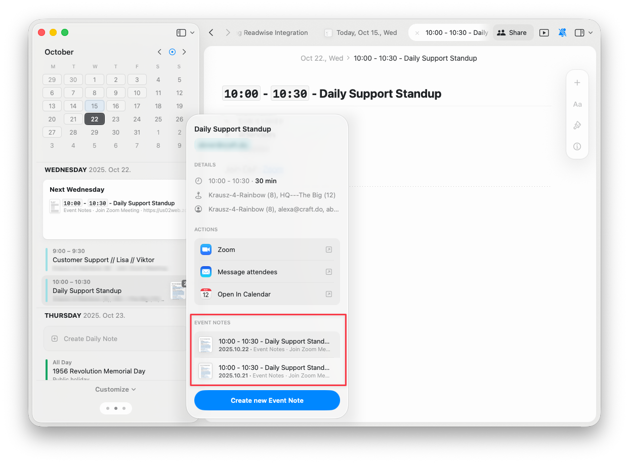 Recurring event notes example