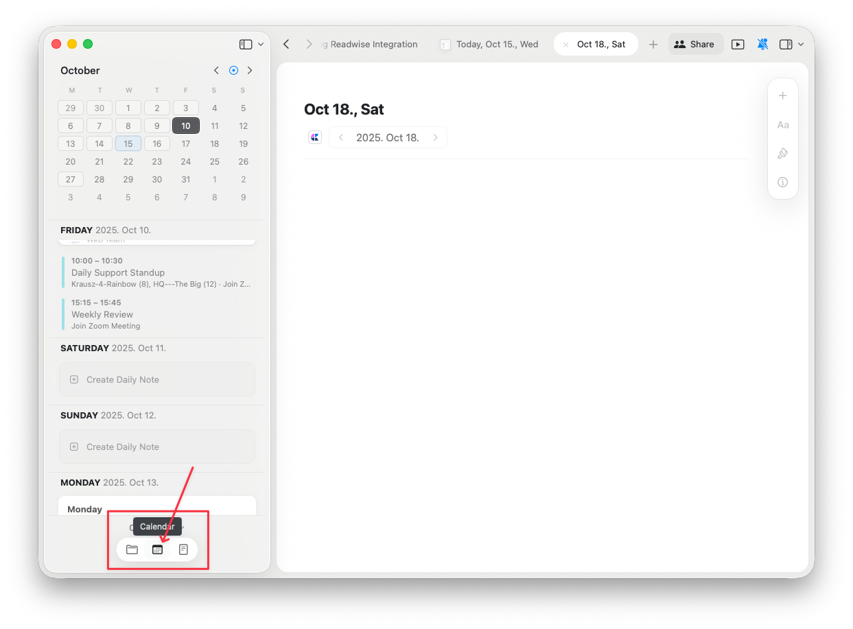 Daily notes in Calendar view