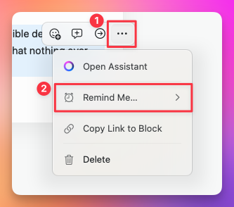 Reminder menu option in block menu