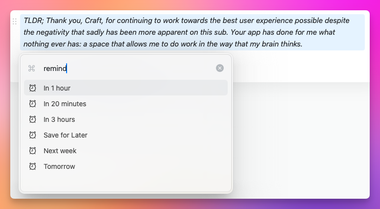 Adding reminder via slash menu