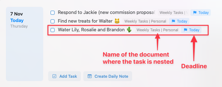 Calendar view with task details