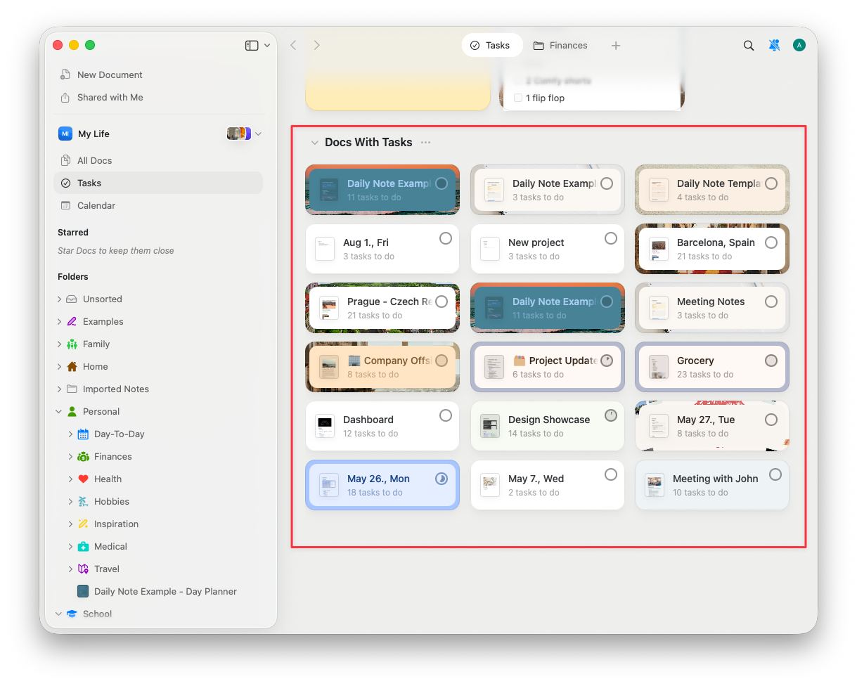 Documents with tasks view