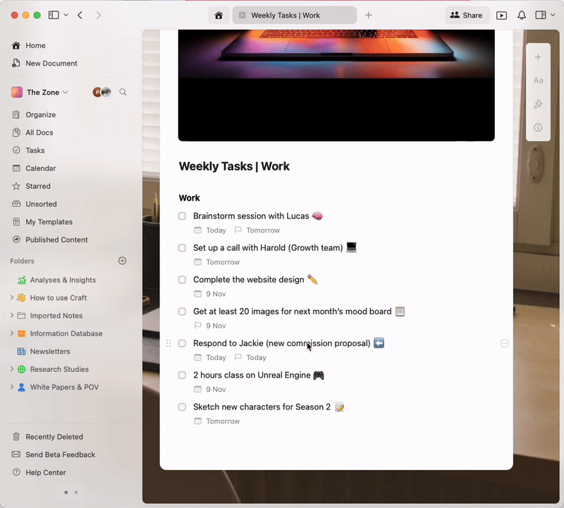 Setting a reminder for a task