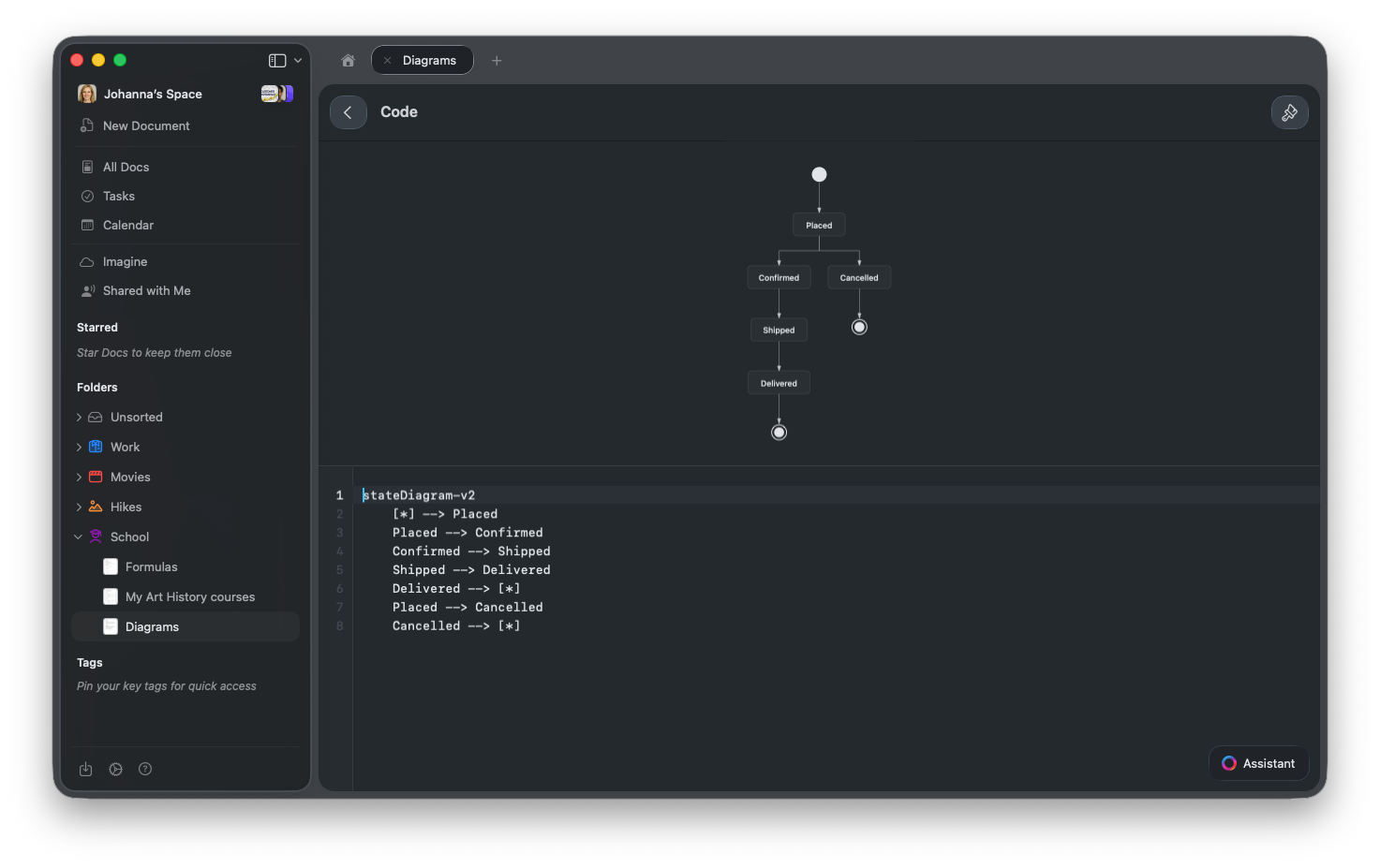 Mermaid diagram in dark theme