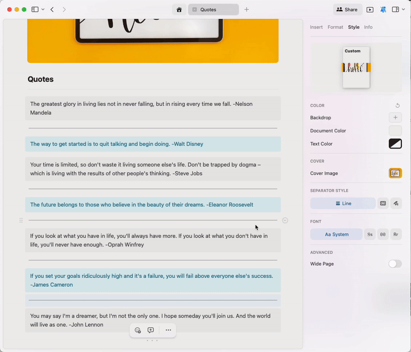 Diferentes estilos de separadores