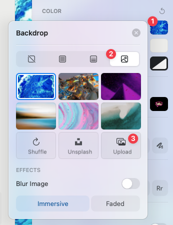 Opção de upload de imagem de plano de fundo
