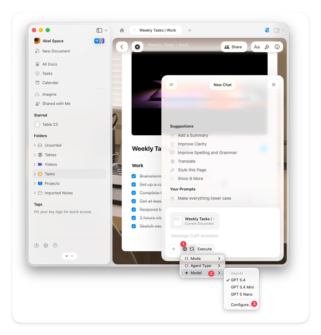 Model selector in the Assistant panel showing OpenAI models