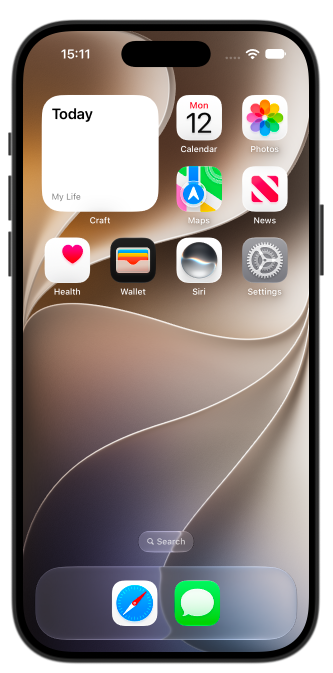 Daily Note widget on the iPhone Home Screen pointing to Today's daily note