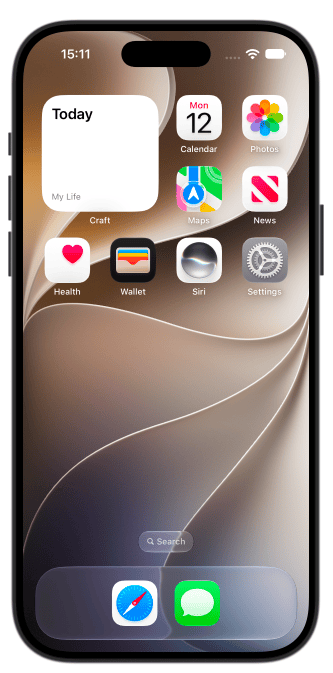 Daily Note widget on the iPhone Home Screen pointing to Today's daily note