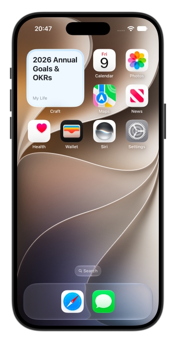 Document widget on the iPhone Home Screen reflecting the document's styling