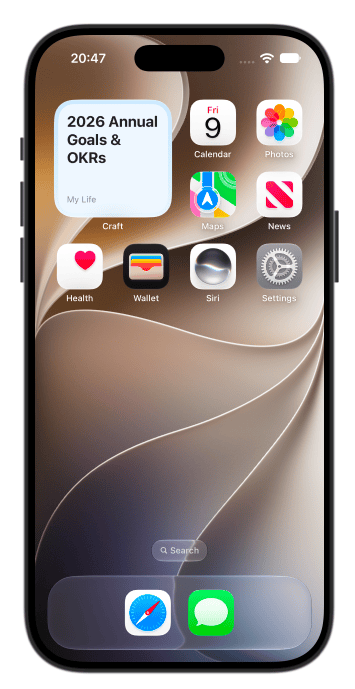 Document widget on the iPhone Home Screen reflecting the document's styling