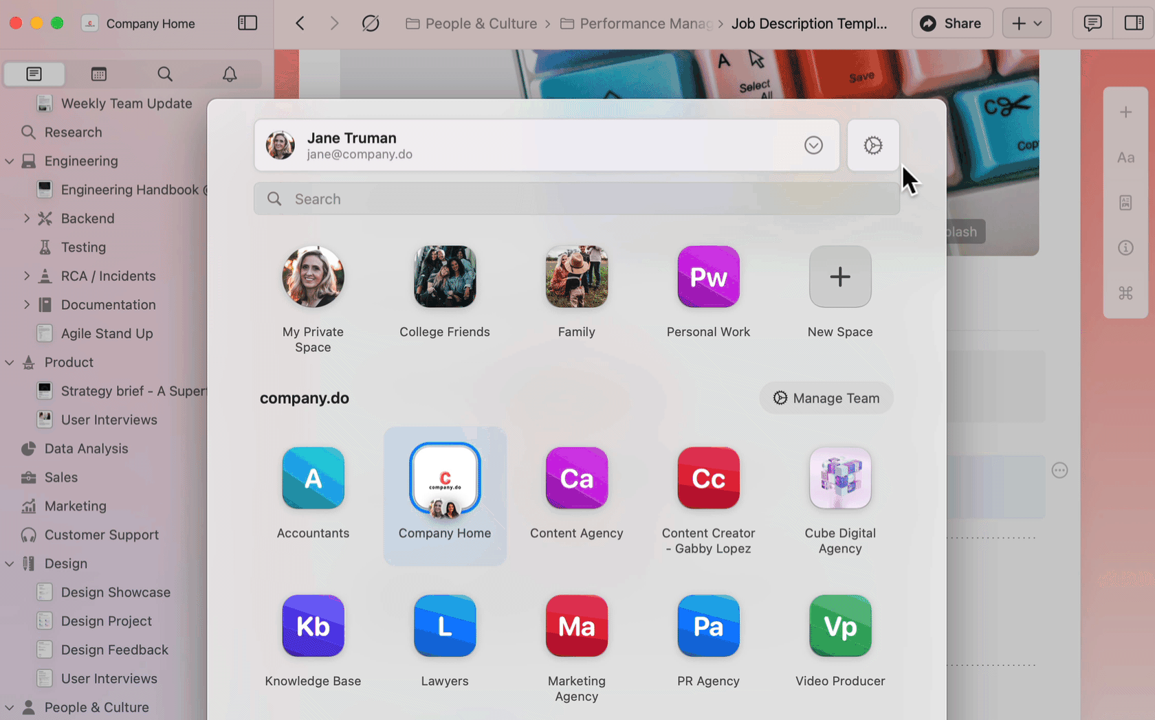 Configuring email notification settings for a space