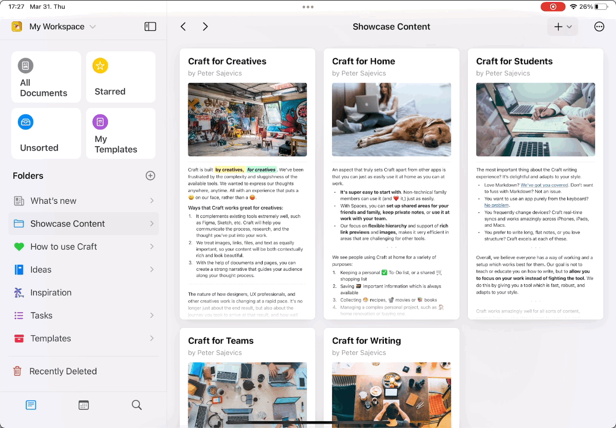 Starring a document via long press