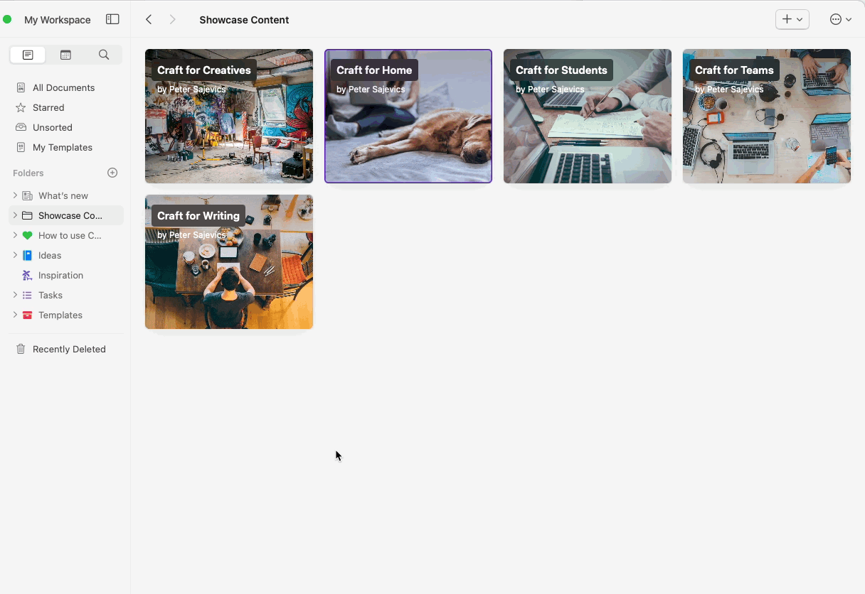 Starring a document via right-click menu