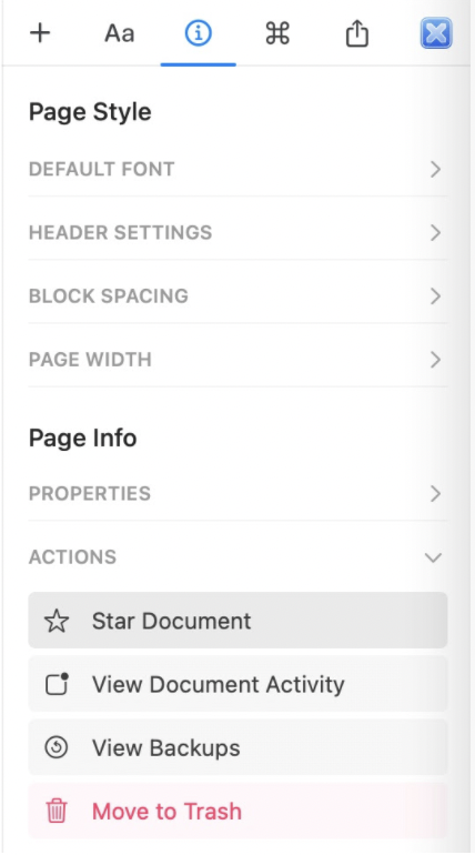 Starring a document via page info