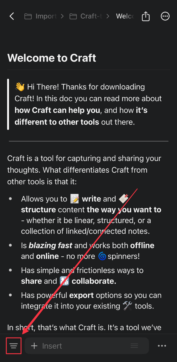 iOS table of contents icon