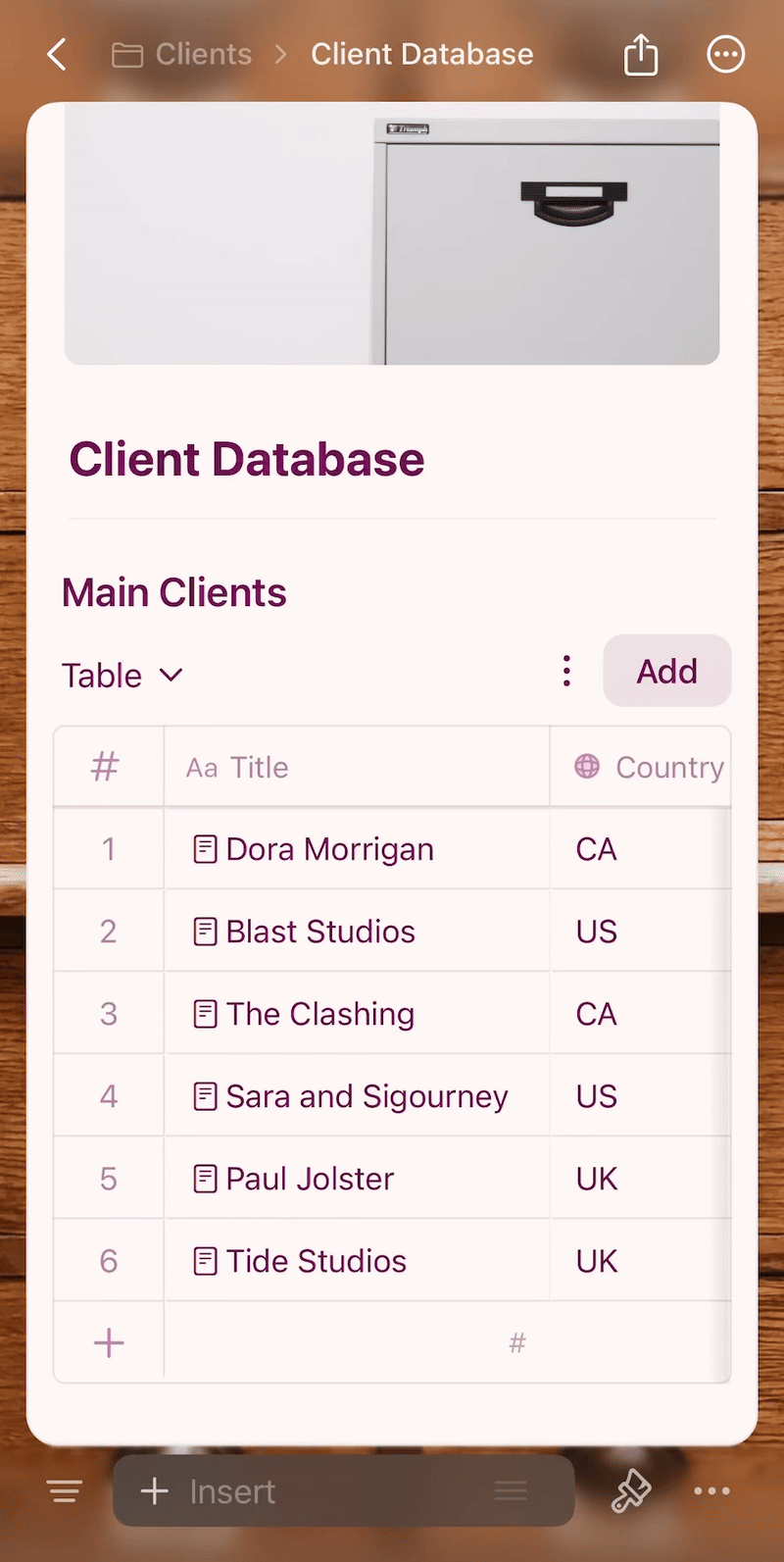 Adding a new row to the collection