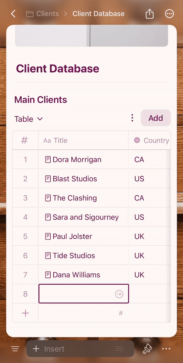 Long press to delete row or clear content