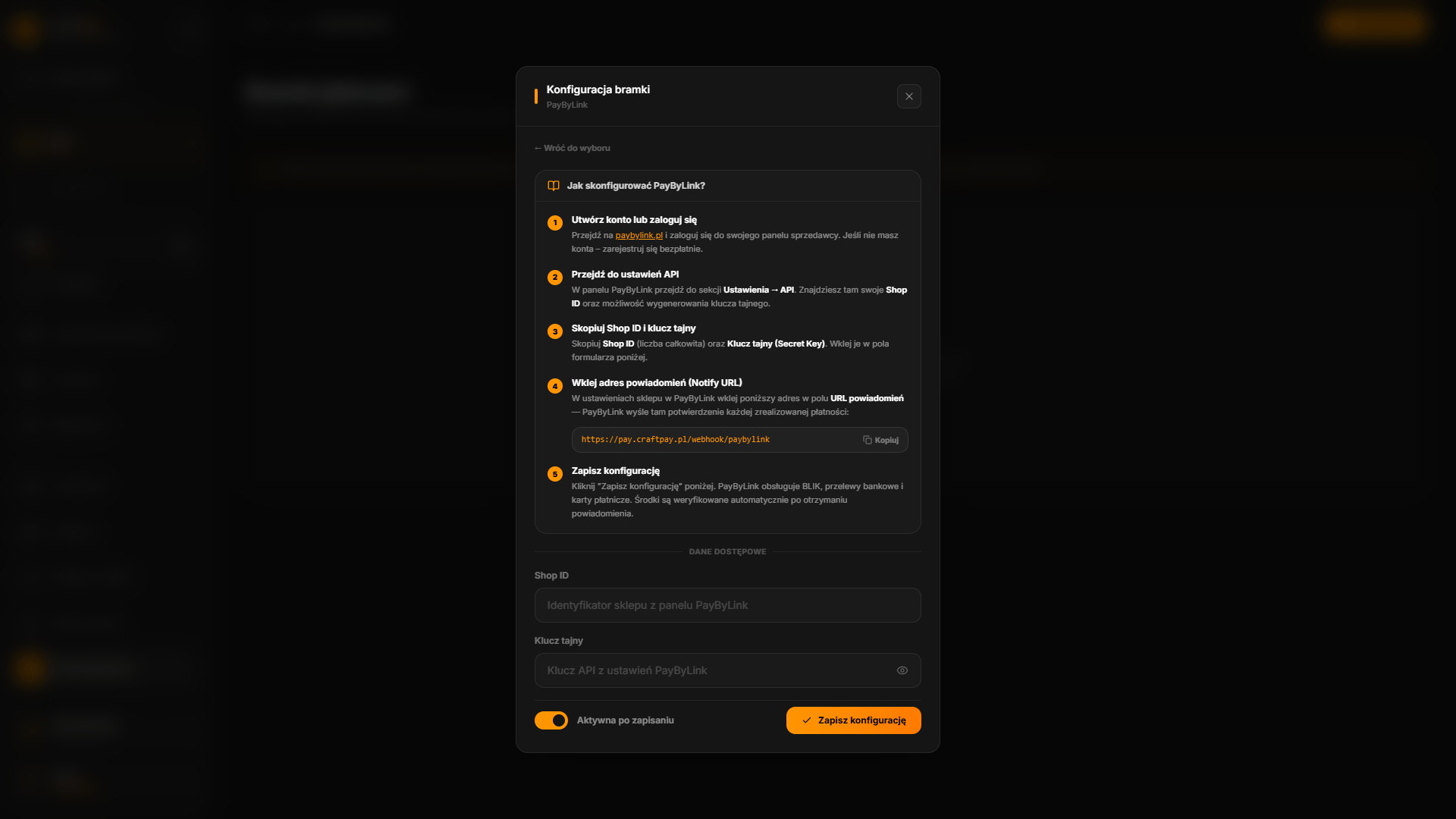 Konfiguracja PayByLink w panelu CraftPay