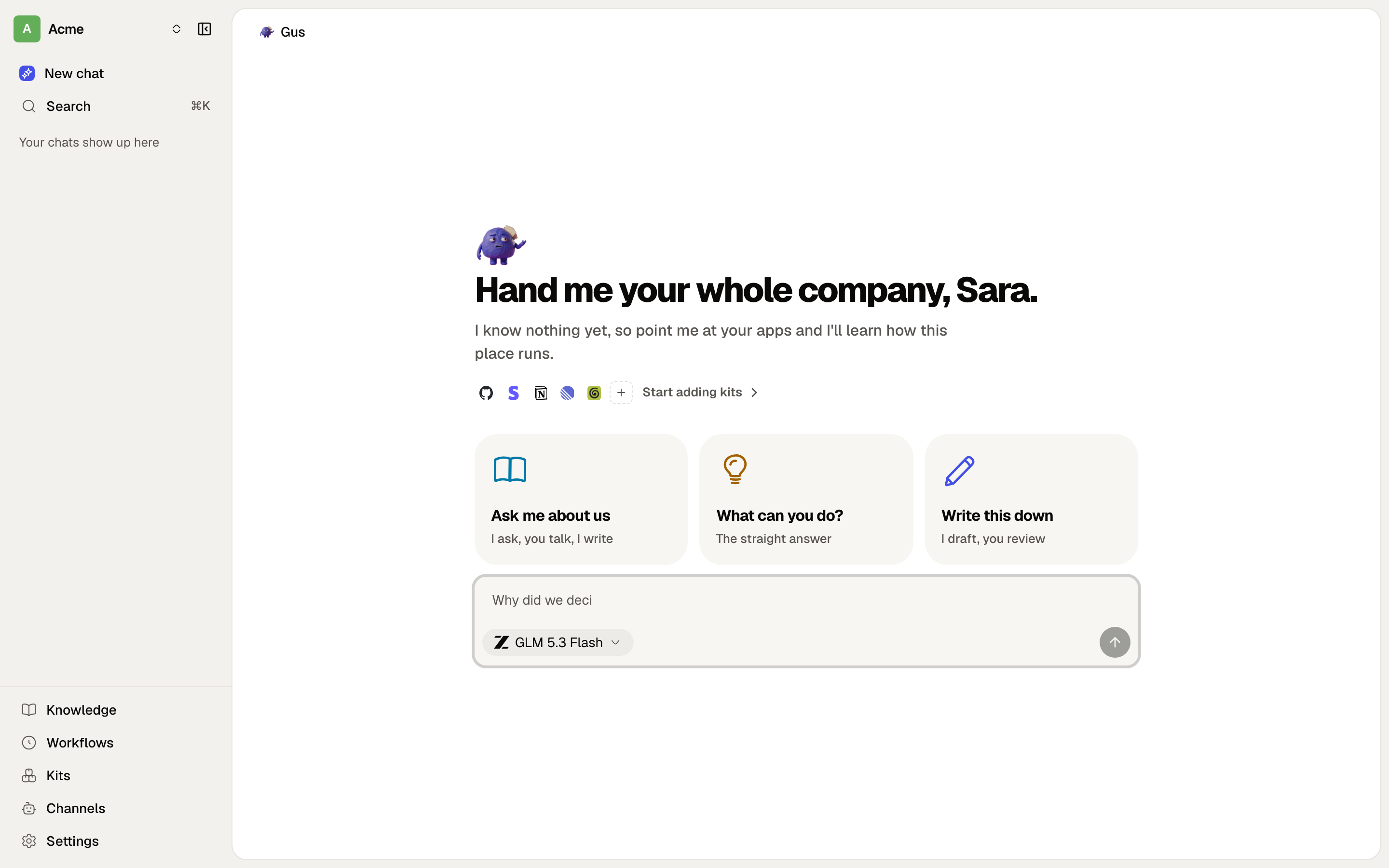 The Craftspace app, open on Gus