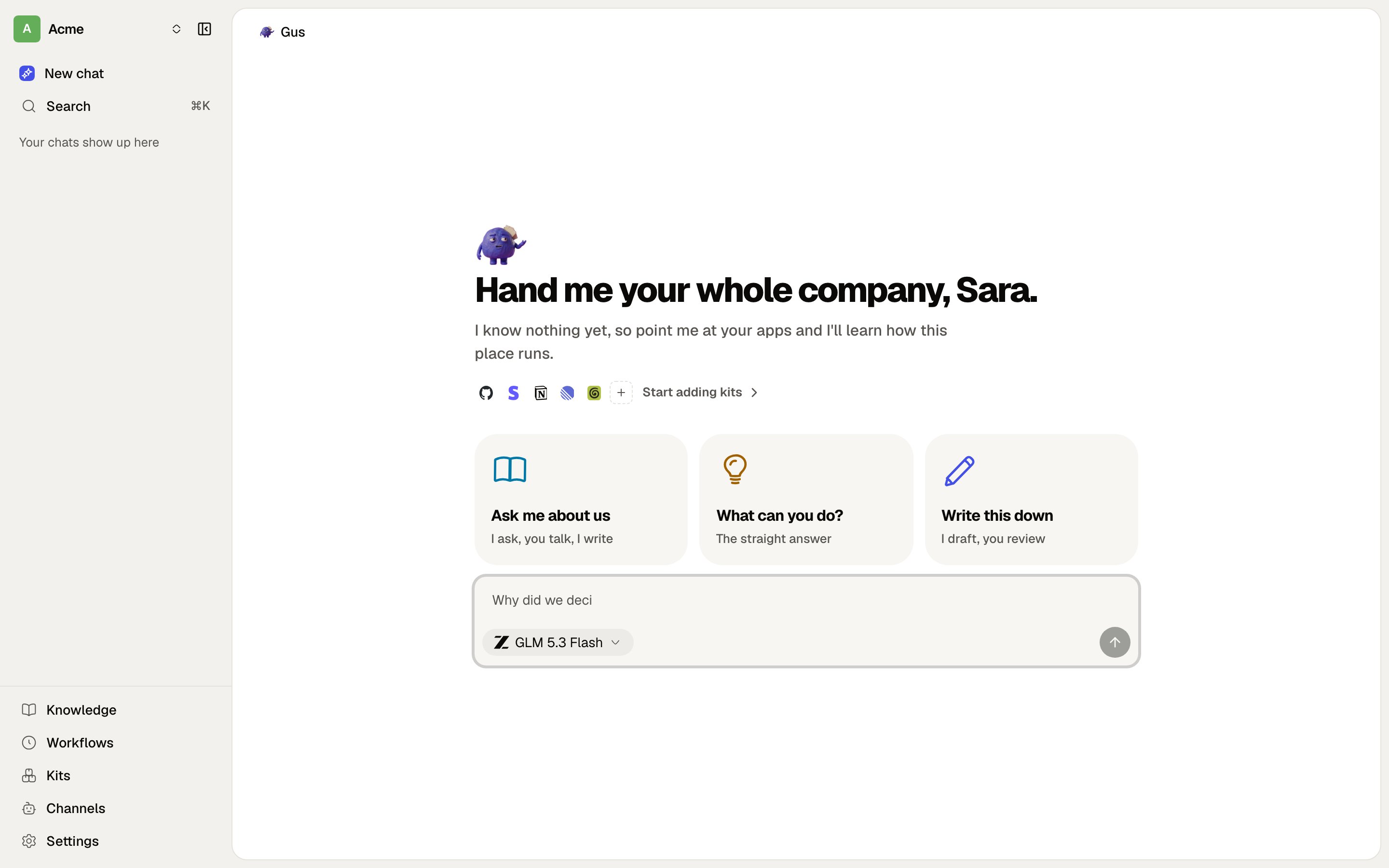 The Craftspace app, open on Gus