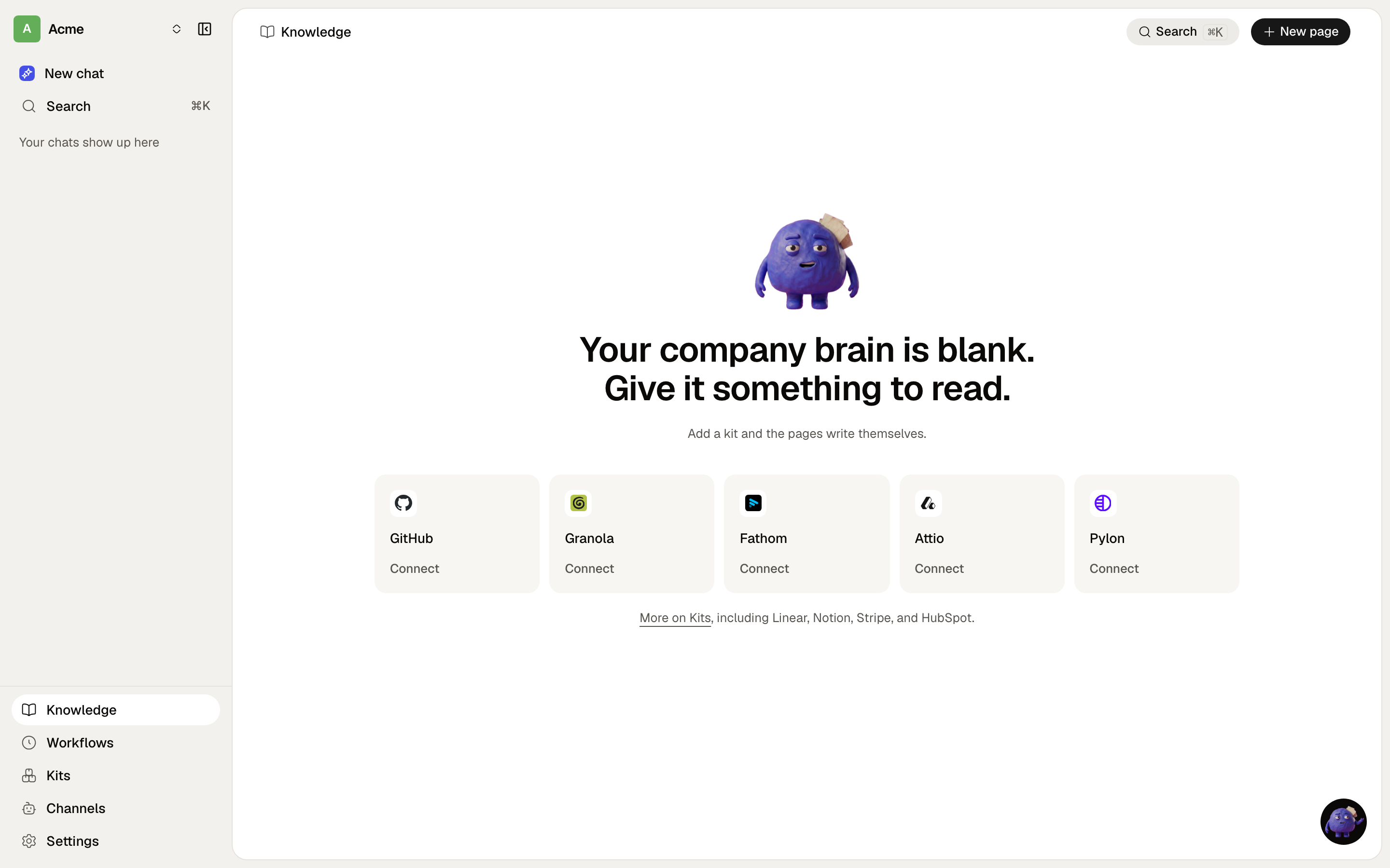 The Knowledge screen in Craftspace
