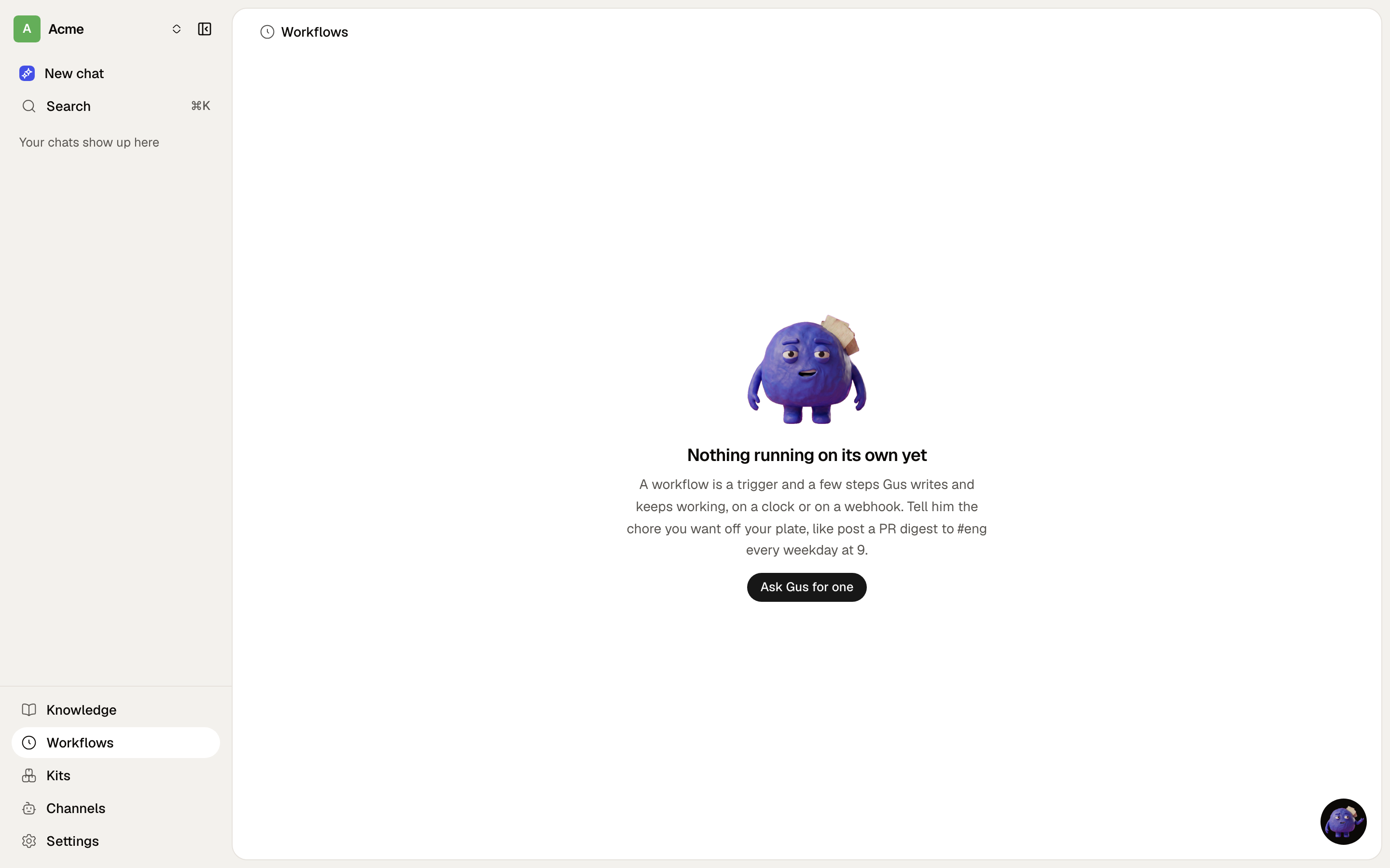 The Workflows screen in Craftspace